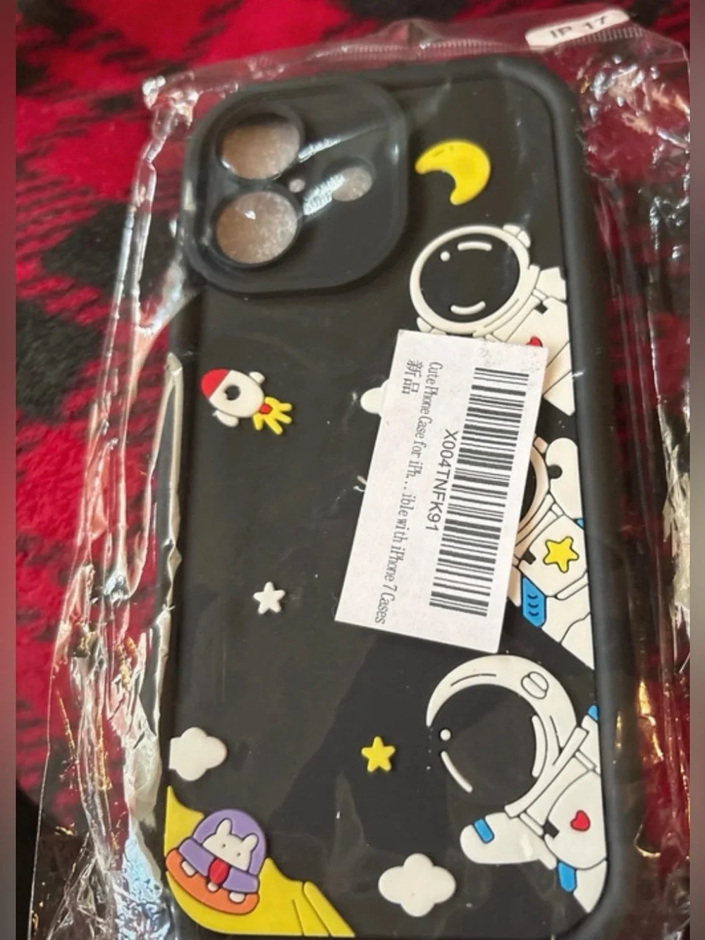 Black Astronaut & Rocket Silicone Phone Case for iPhone